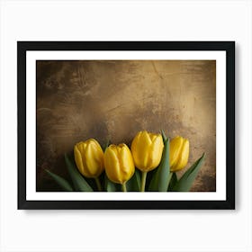 Yellow Tulips On A Brown Background Affiche