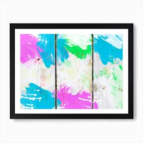 Colorful Paint Splatters On Wooden Fence Art Print