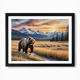 Grizzly Bear Echoes Across the Grasslands Art Print