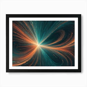 An Abstract Design With Swirling, Orange And Blue Lines That Converge At A Central Point Of Light Art Print