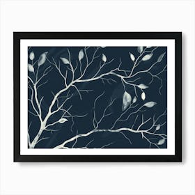 Tree Branches On A Blue Background Art Print