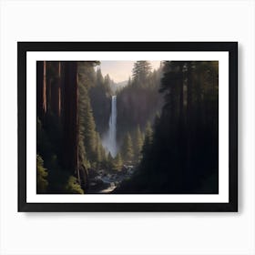 Waterfalls And Valleys Enveloped By Redwood Giants Art Print