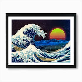Synthwave Space: The Great Wave off Kanagawa (Katsushika Hokusai) — aesthetic poster, retrowave poster, neon poster Art Print