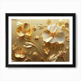 Gold Flowers 7 Art Print