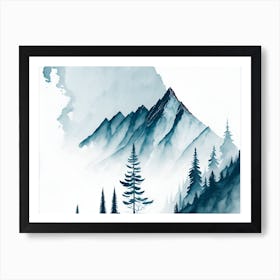 Mountain And Forest In Minimalist Watercolor Horizontal Composition 218 Art Print