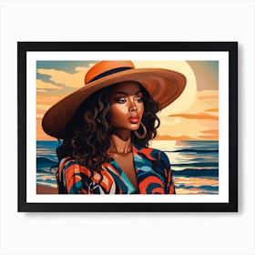 Illustration of an African American woman at the beach 70 Art Print