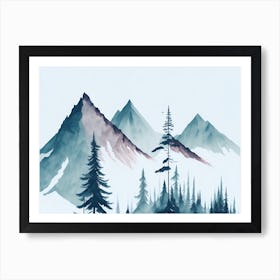 Mountain And Forest In Minimalist Watercolor Horizontal Composition 427 Art Print