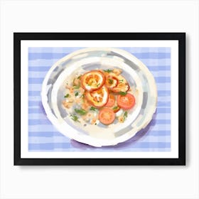 A Plate Of Calamari, Top View Food Illustration, Landscape 1 Art Print