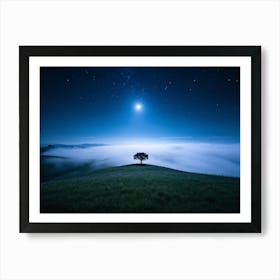 Cinematic Photograph Capturing A Solitary Tree Perched Atop A Plateau In The Center Of A Meadow Und Art Print