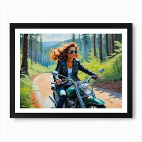 Woman On A Motorcycle 7 Art Print