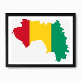 Guinea Flag Map Geography Outline Art Print