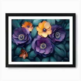 Art Design with Colorful Flowers and Leaves 3d Artwork Painting Poster