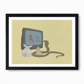 Tai Chi Animals, television, bunny, Guinea pig, snake, illustration, wall art Art Print