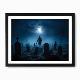 Death Fear Rising Full Fog Gravestone Dark Night Evil Background Holiday Horror Undead (32) Art Print