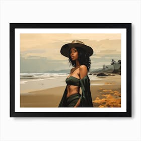 Illustration of an African American woman at the beach 81 Art Print