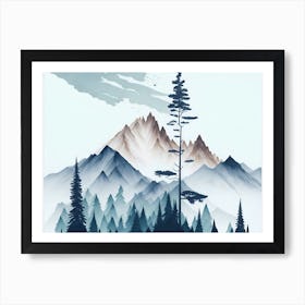 Mountain And Forest In Minimalist Watercolor Horizontal Composition 394 Art Print