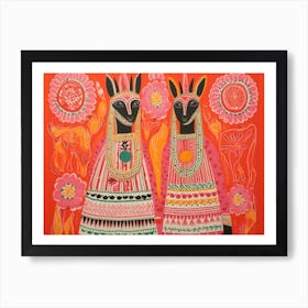 Llama 2 Folk Style Animal Illustration Art Print