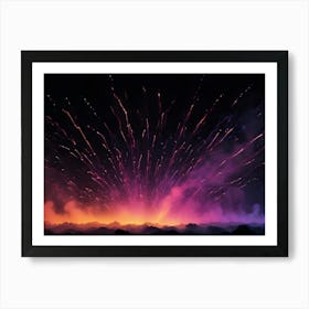 Abstract Image Of A Colorful Firework Display With A Dark Sky Background Art Print