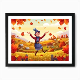 Cartoon Illustration Of A Joyful Feathered Pilgrim Character Adorned With A Traditional Happy Hat (2) Art Print