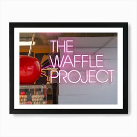 Pink neon sign the waffle project - la style foodtruck in Stavanger, Norway - summer food - street and travel photography by Christa Stroo Photography Art Print