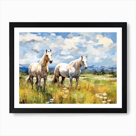 Horses Painting In Big Sky Montana, Usa, Landscape 2 Art Print