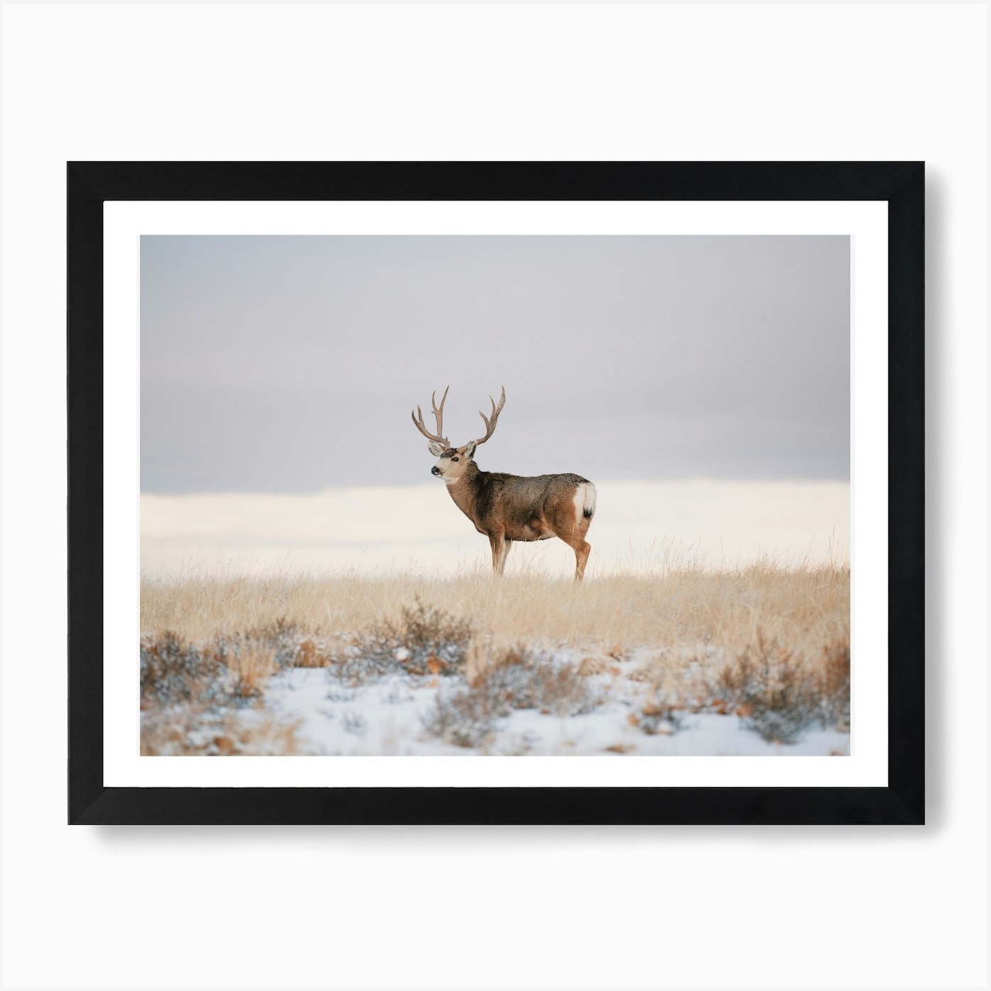 Rustic Winter Mule Deer Art Print Framed Wall Art Poster Canvas Print Picture - Picture 2 of 4