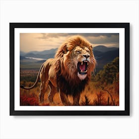 African Lion Roaring Realism Painting 1 Art Print
