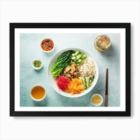 Asian Style Cuisine Featuring A Vibrant Assortment Of Antioxidant Rich Foods Such As Seaweed Citrus (1) Art Print