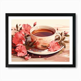 Cup Of Tea With Flowers Art Print