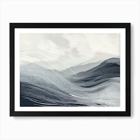 Waves In The Sky, Wavy Wave, black and white design with attracting art , wall art , tails design Generate An Abstract Design With Soft Curved Lines In Neutral Tones Emphasizing Simplicity Art Print