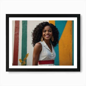 Portrait of a smiling girl with curly hair 1 Art Print