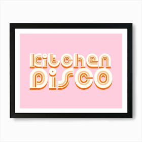 Kitchen Disco Typography Orange on Pink Art Print