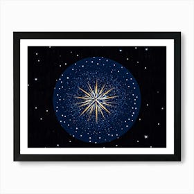 Abstract Illustration Of A Bright Blue And Black Double Star Radiating A Glow With A Pattern Of Twi (6) Art Print