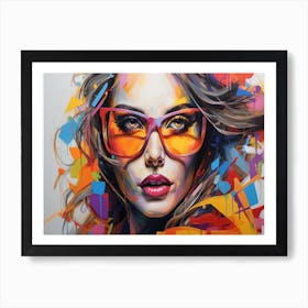 Women In Glasses Painting In The Style Of Electric 1 Art Print