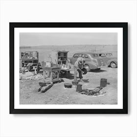 Camp Cook At Work With Chuck Wagon In Center And Truck For Carrying Bed Rolls At Left, Cattle Ranch Near Marfa, Texas By Art Print