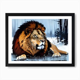 Lion In The Snow 1 Art Print