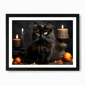 Black Cat With Candles Art Print