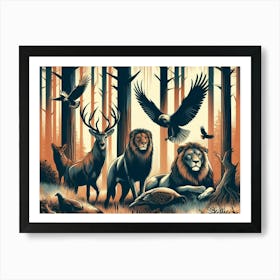 Wild Animals In Three Tone Abstract Poster 3 Art Print