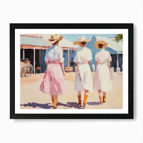 Three Women In Cowboy Hats Art Print