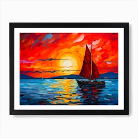 Sunset Sail In Fauvist Tones Art Print