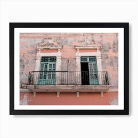 Pink Farcade With Mint Doors Campeche Mexico Art Print