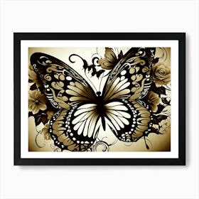 Butterfly With Roses 1 Art Print