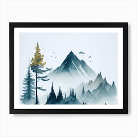 Mountain And Forest In Minimalist Watercolor Horizontal Composition 115 Art Print