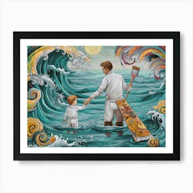 Father And Son In The Ocean Art Print