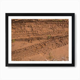 Texture Of Wet Brown Mud With Car Tyre Tracks And Shoe Footprint 2 Art Print