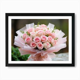 Bouquet Of Delicate Pink Roses Symbolizing The Anniversary Of A Passionate Love Petals Kissed By Mo 2 Art Print