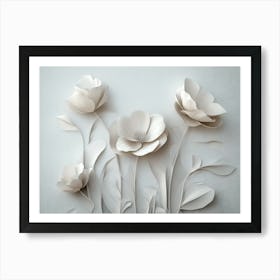 3d Art With Simple Floral Painting Light Gray Background Art Print