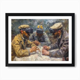 Cezanne's Card Players Enter the Virtual Realm: A Modern Gaming Lounge Art Print