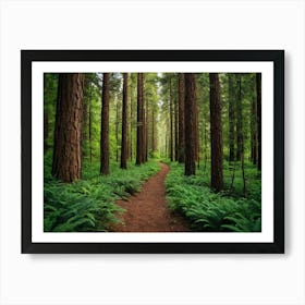 The Path Is Surrounded By Tall Trees Art Print