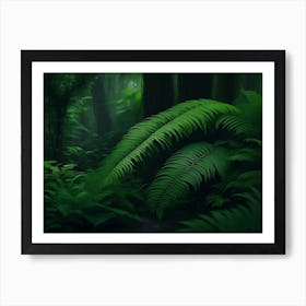 Lush Ferns Covering The Forest Floor In Rainy Woods Art Print